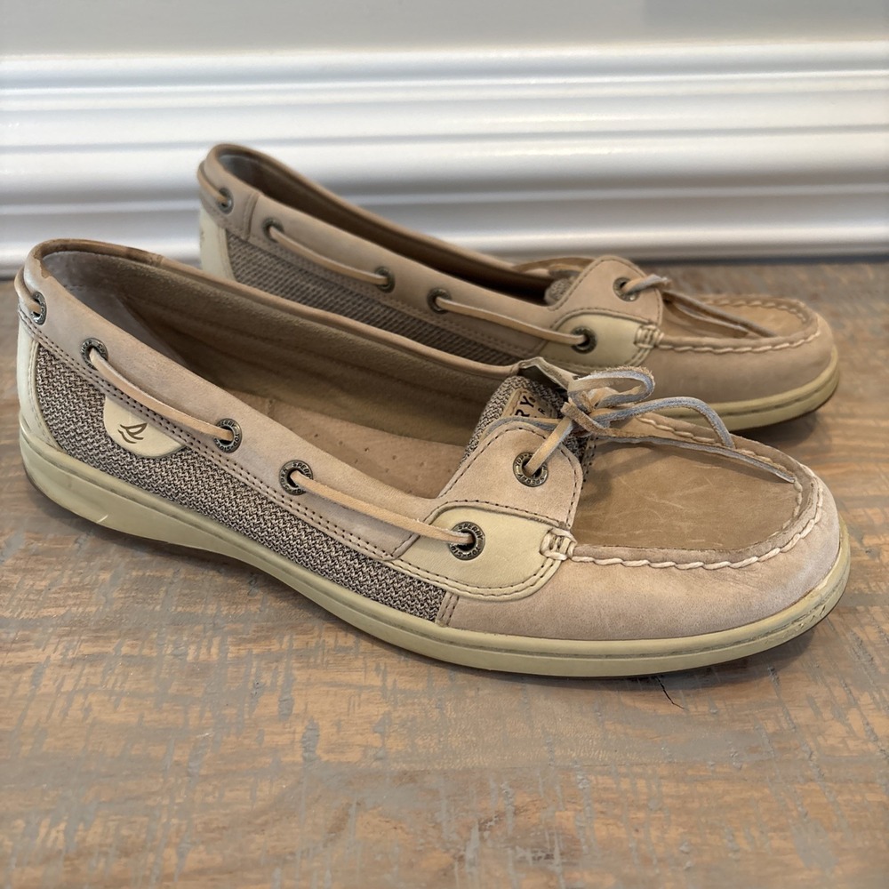 Women's Sperry Top-Sider Angelfish 9102047 Tan Khaki oat Leather Boat Shoes 10